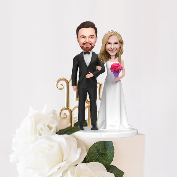 Wedding Cake Toppers Bobblehead Figures Fully Customizable 2 person Custom Bobblehead With Engraved Text