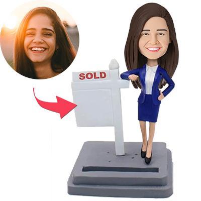 Personalized Female Realtor Bobblehead With Engraved Text