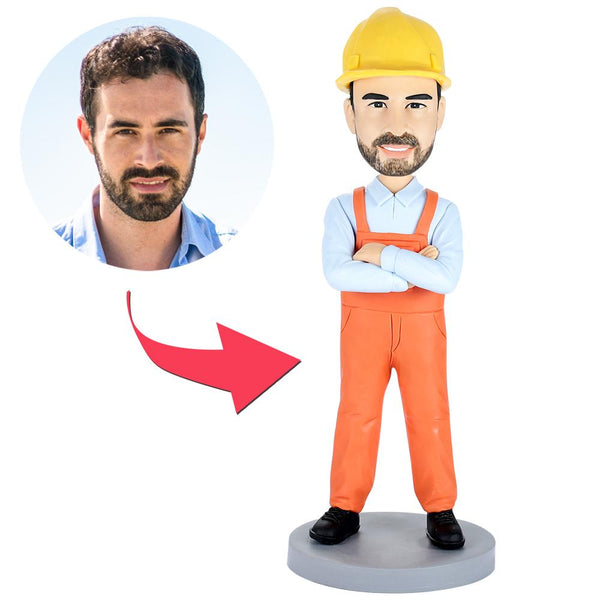 Custom Builder Construction Worker Bobblehead with Engraved Text